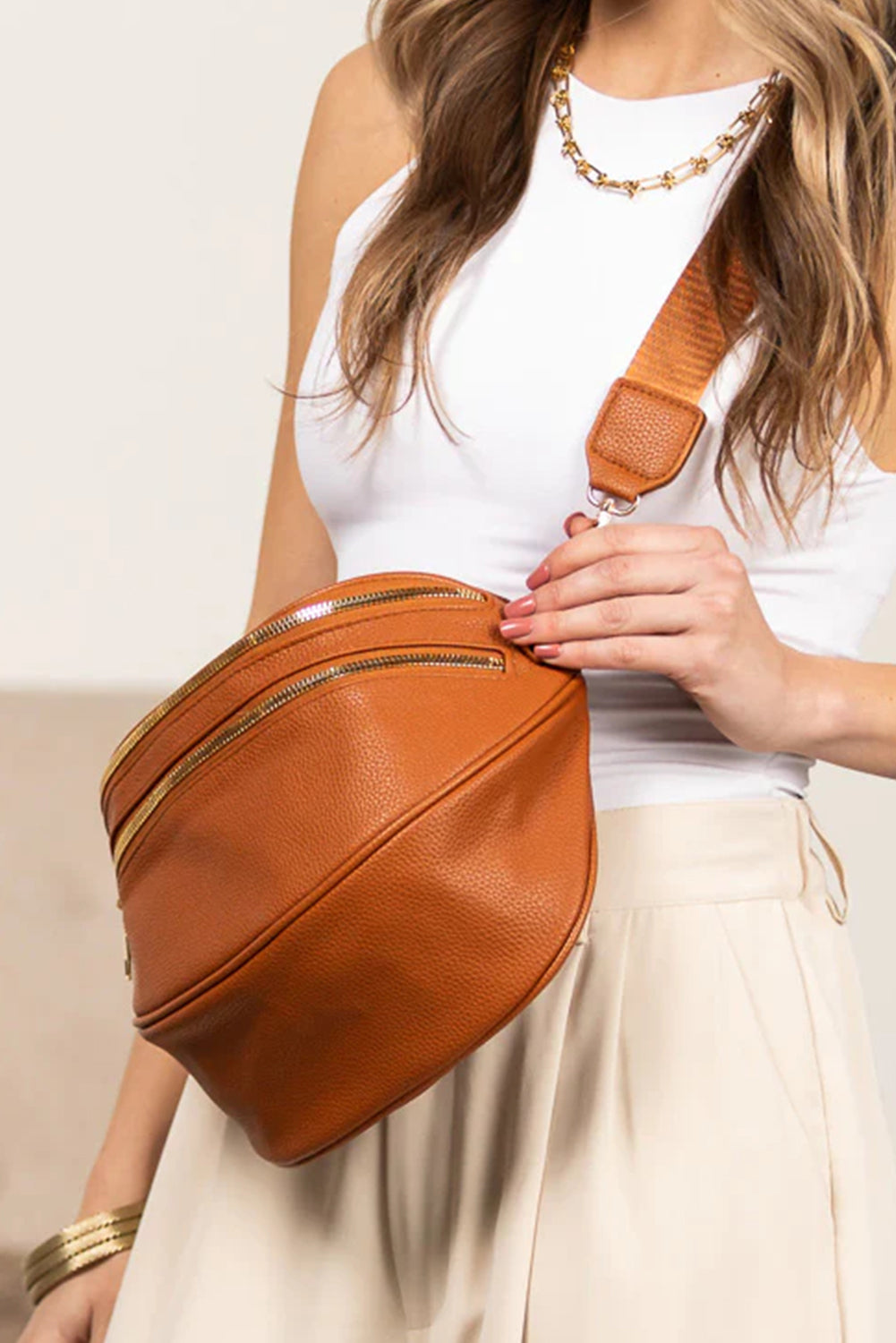 Black Double Zip Faux Leather Crossbody Bag