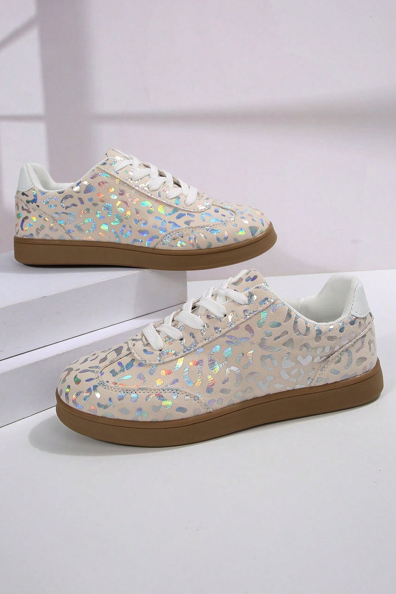 White Shiny Leopard Print Training Shoes