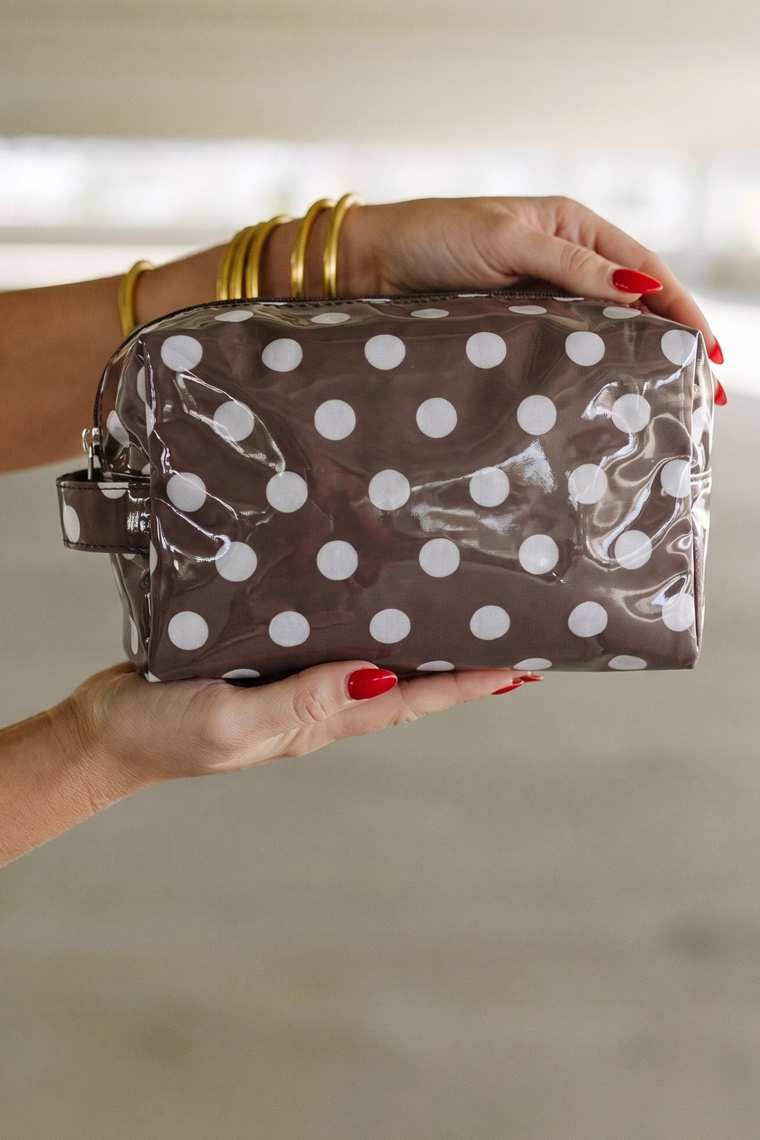 Light Pink Durable PVC Polka Dot Makeup Bag