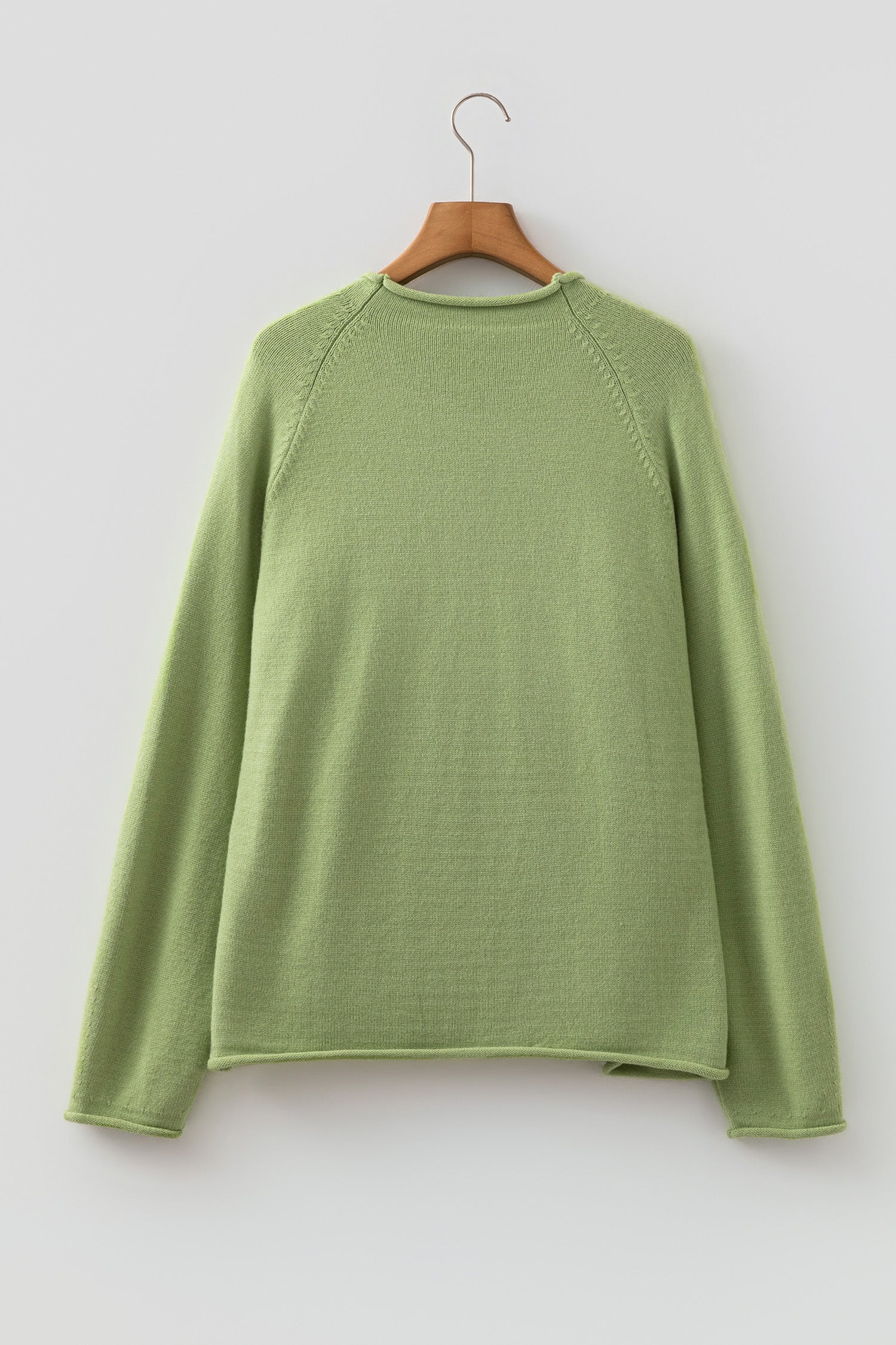 Meadow Mist Green Unique Fish Knit Oversized Round Neck Sweater
