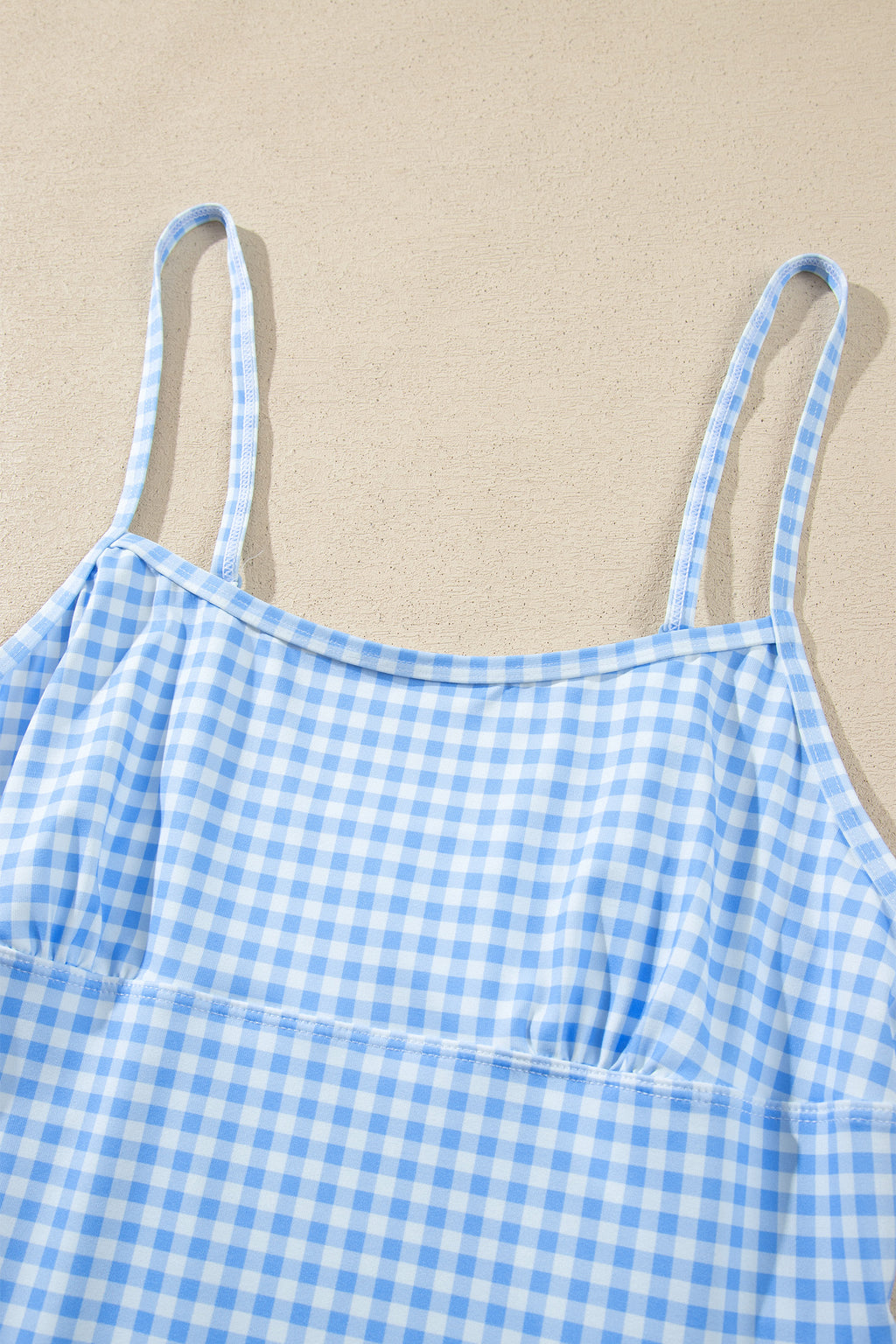 Sky Blue Gingham Plaid Double Layered Cami Mini Dress 3pcs Set
