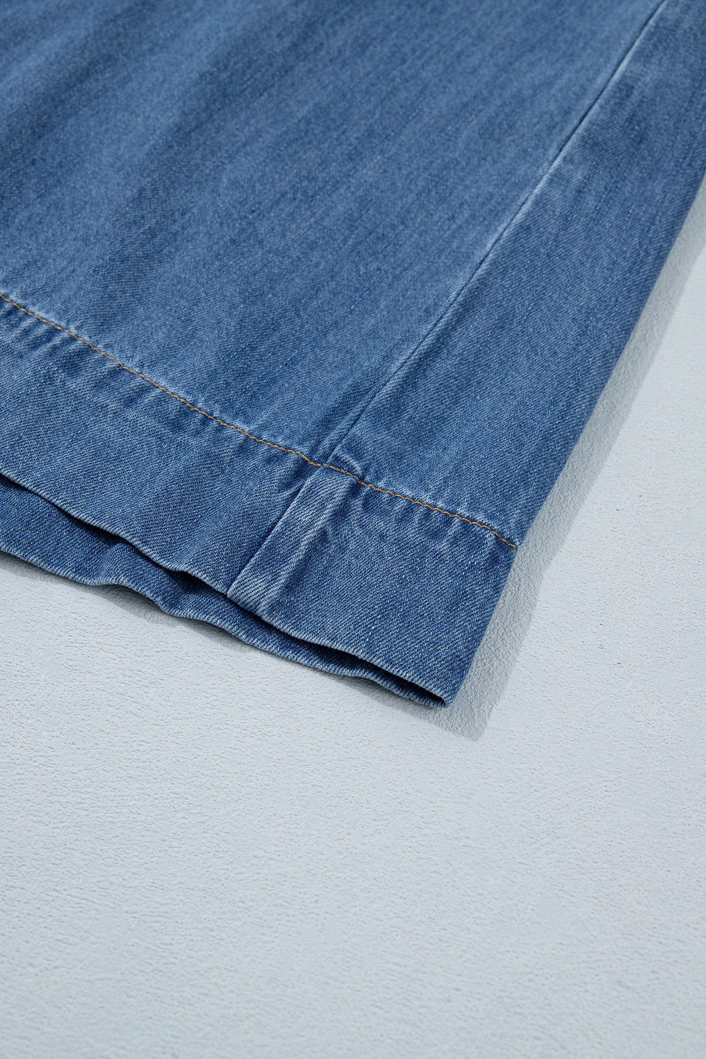 Prussian Blue Button Square Neck Short Puff Sleeve Denim Mini Dress