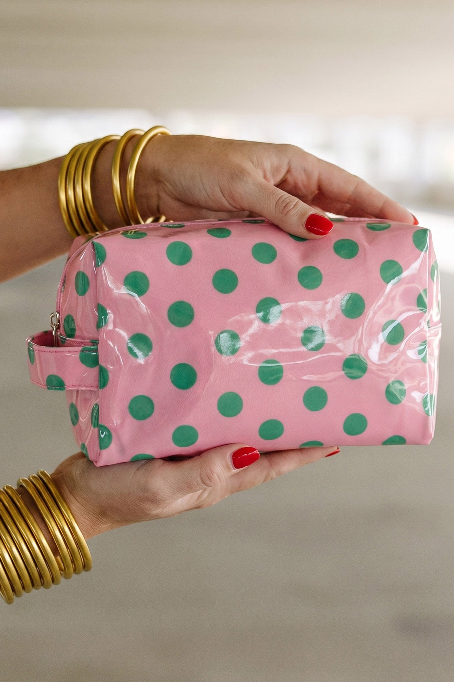 Light Pink Durable PVC Polka Dot Makeup Bag