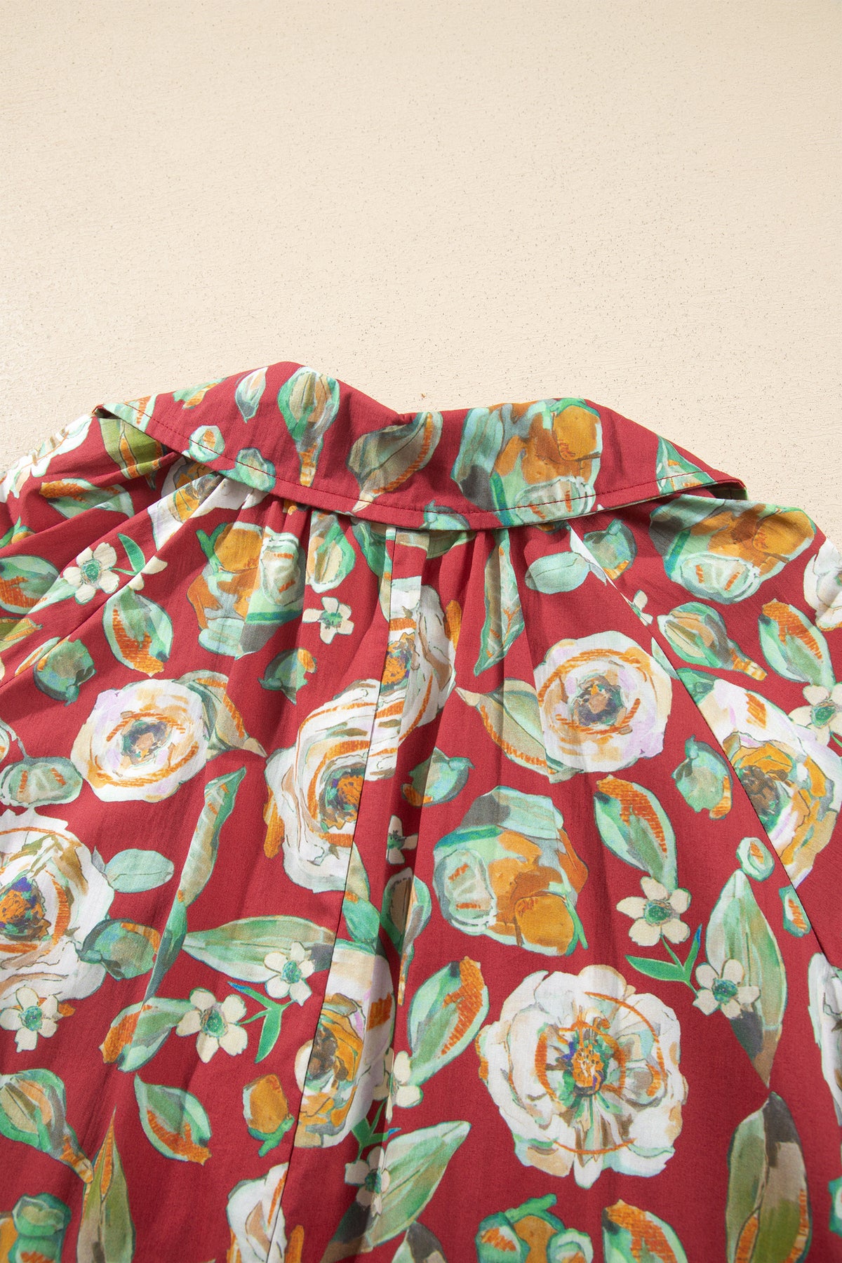 Red Floral Print Half Sleeve Short Shift Dress