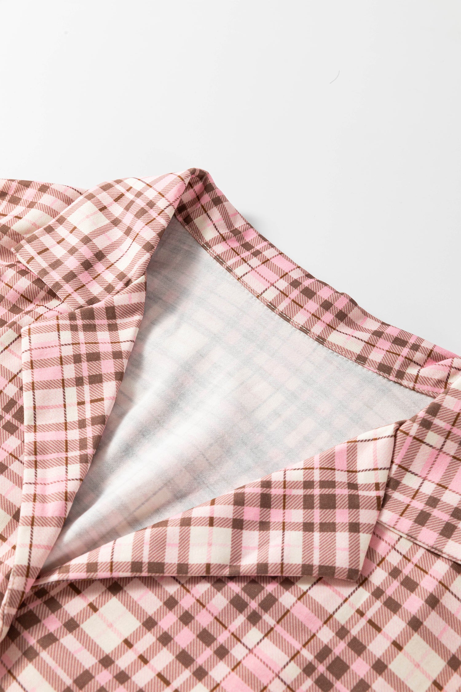 Pink Plaid Patch Pockets Long Sleeve Lounge Set