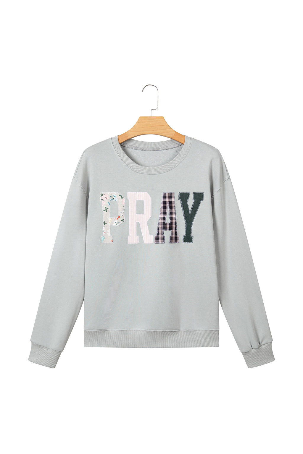 Green Bay Floral Buffalo Plaid Striped Embroidered Patch Western Pullover Sweatshirt