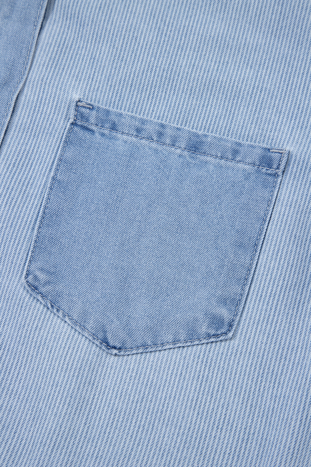 Beau Blue Lightweight Denim Striped Patchwork Button Down Shacket
