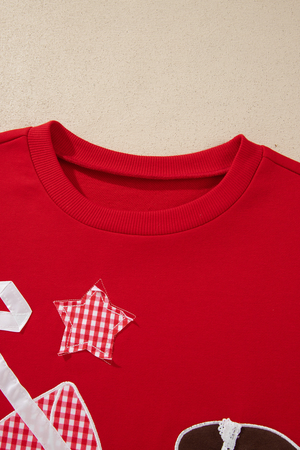 Racing Red Gingham Patch Embroidered Rugby Game Day Stars Sweatshirt