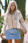 Parchment Crochet Detail Exposed Seam High Low Loose Top