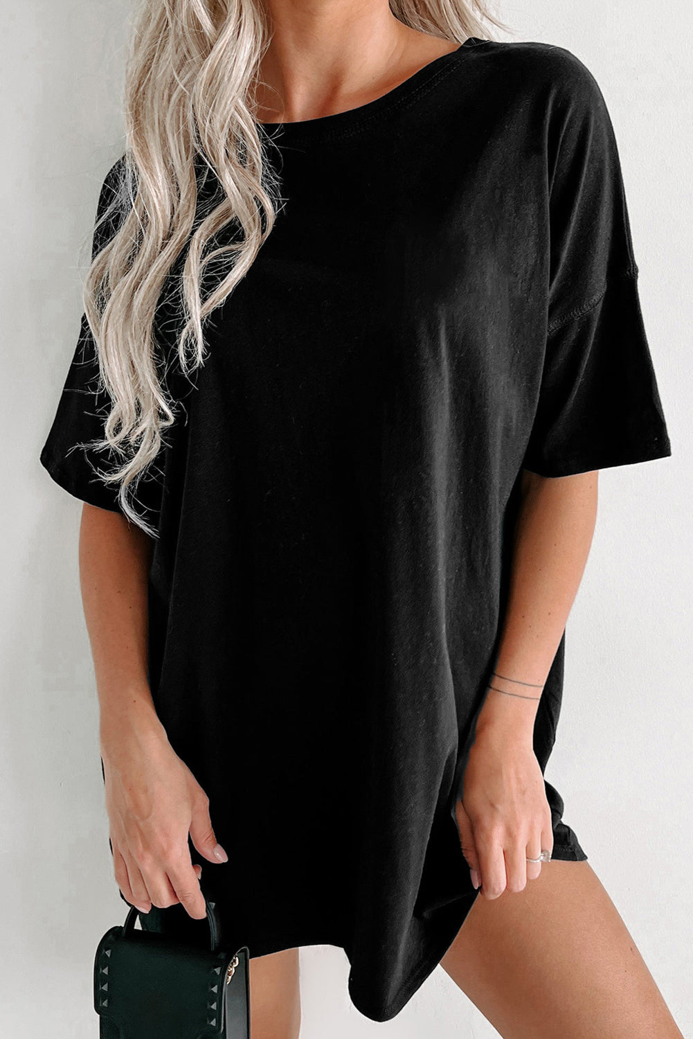 White Solid Color Round Neck Basic Tunic T Shirt