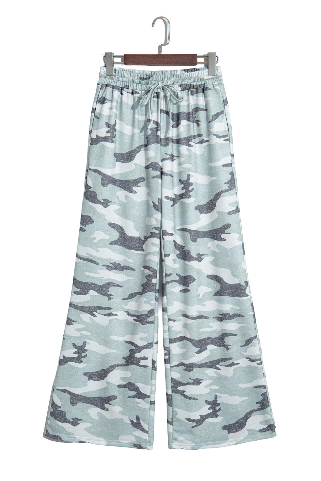 Green Camo Wide Leg Tie Elastic Waist Casual Pants