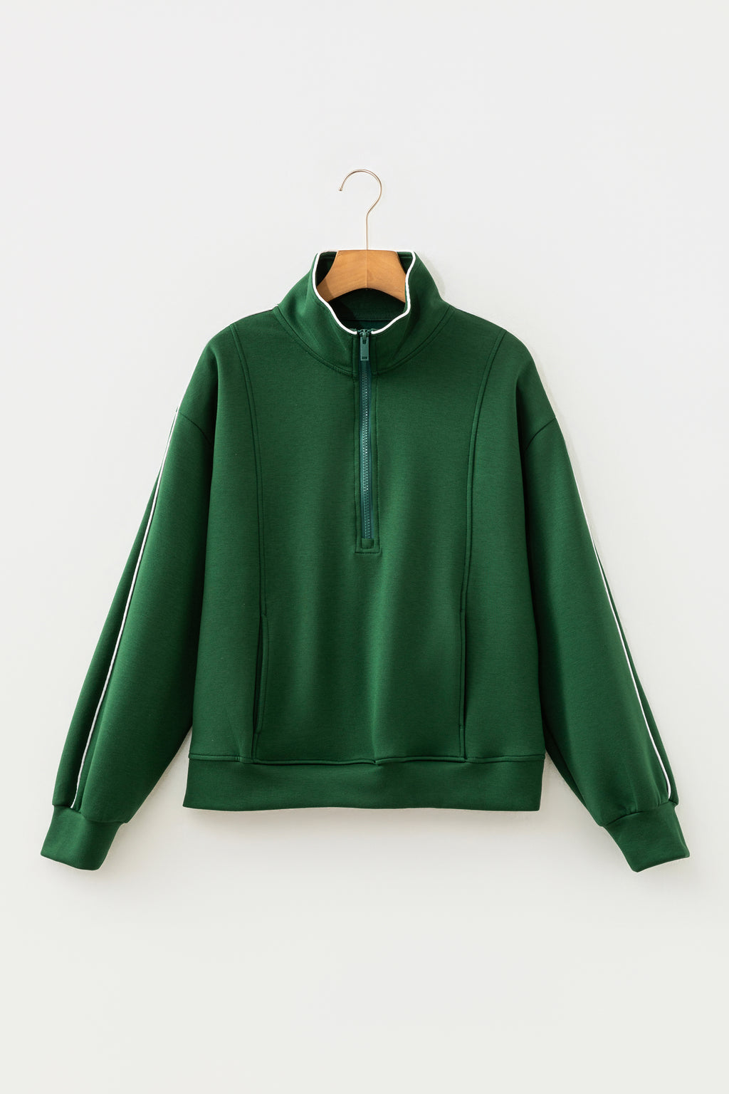 Sea Green High Neck Zip-Up Loose Fit Long Sleeve Sweatshirt
