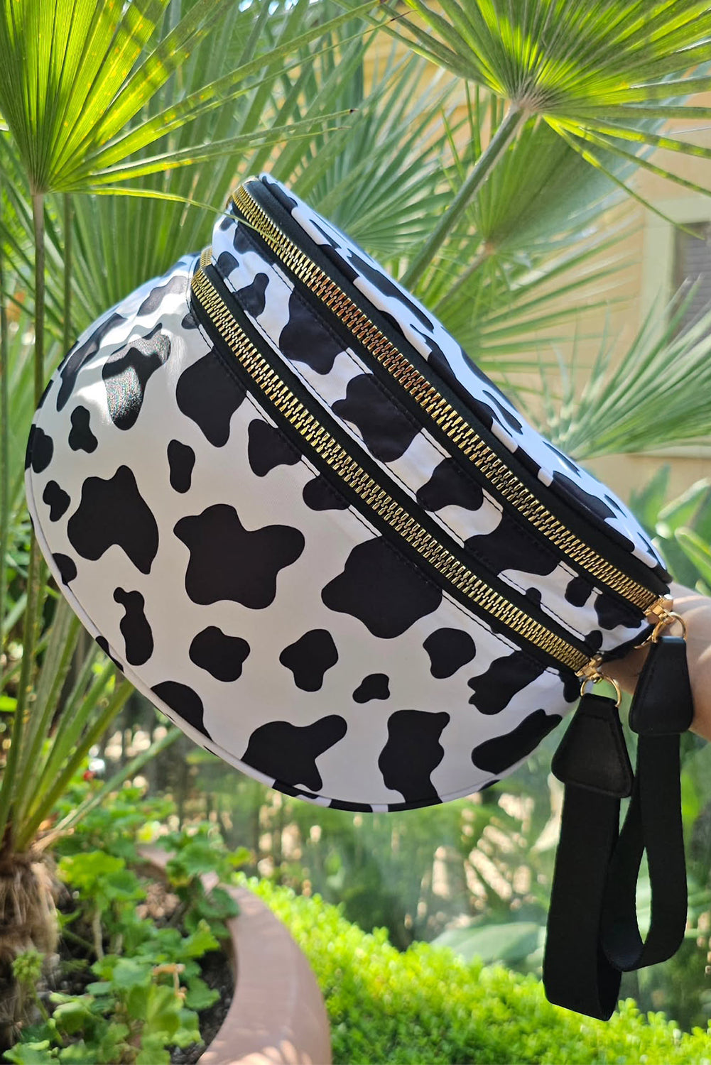 Dark Grey Checkered Print Wide Strap Large Crossbody Bag