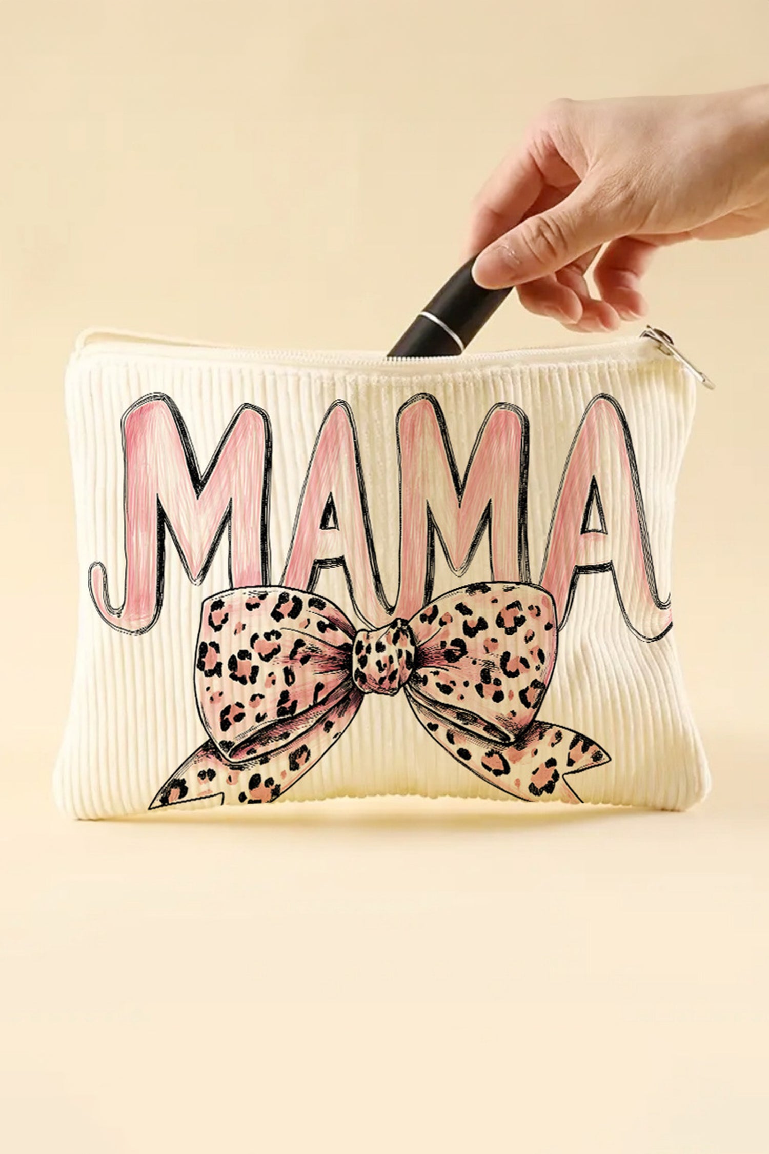White Mama Leopard Bow Makeup Bag