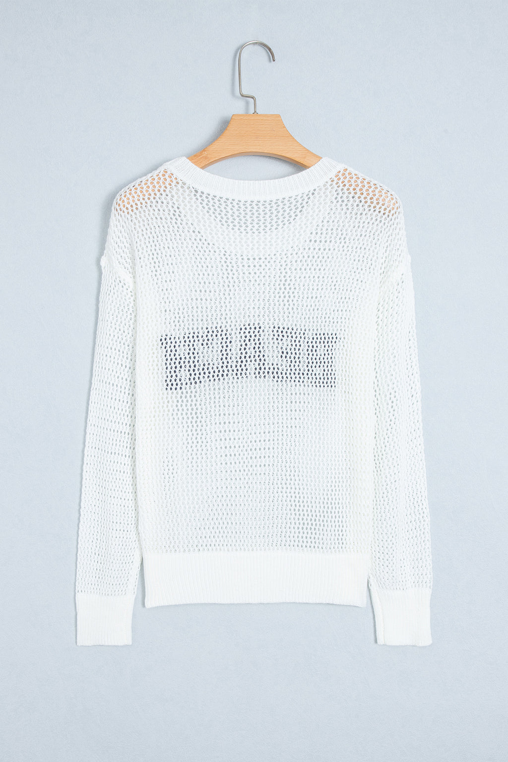 White Chenille BEACH Lettering Hollow Out Knit Casual Sweater