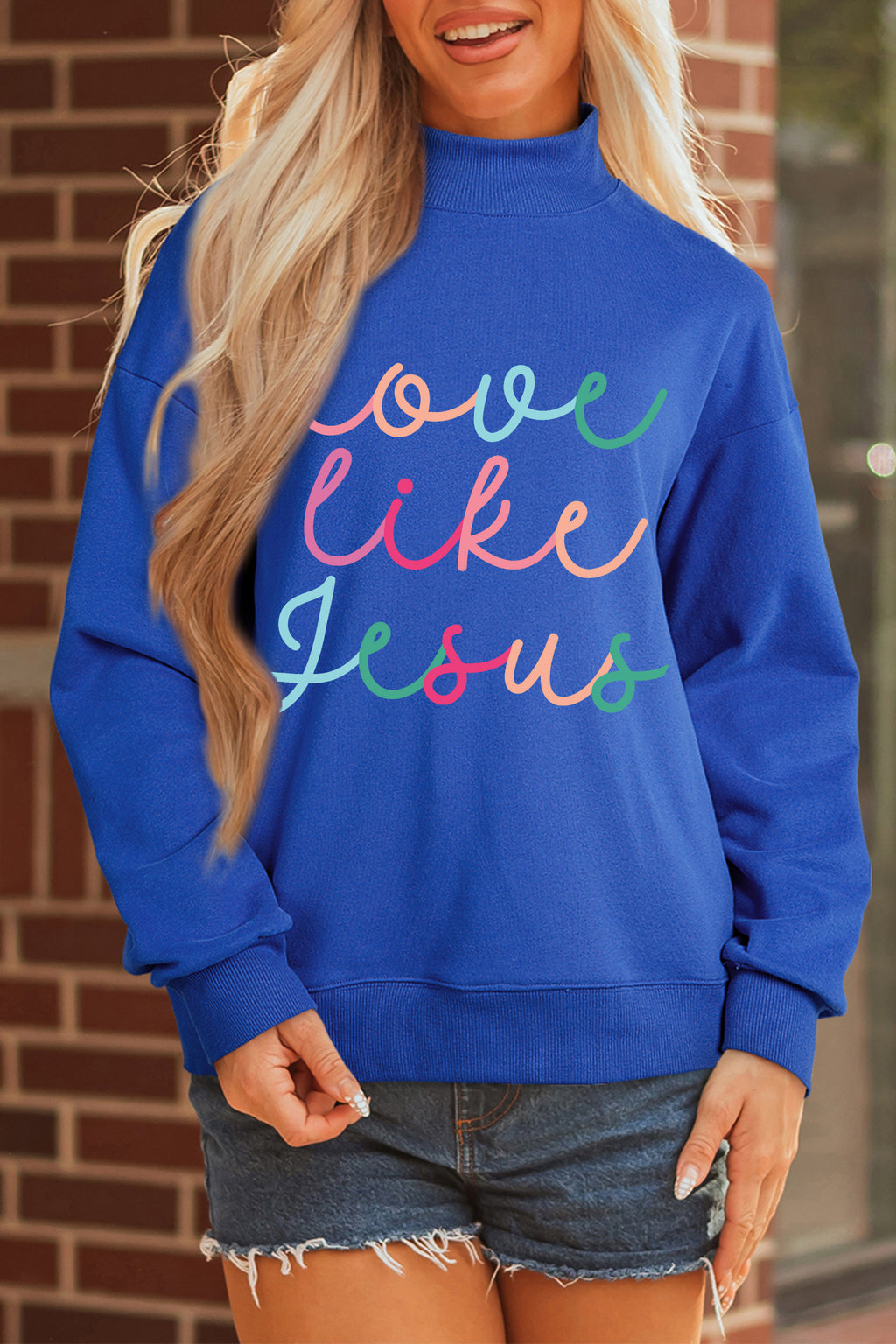 Dark Blue Love Like Jesus Mock Neck Sweatshirt