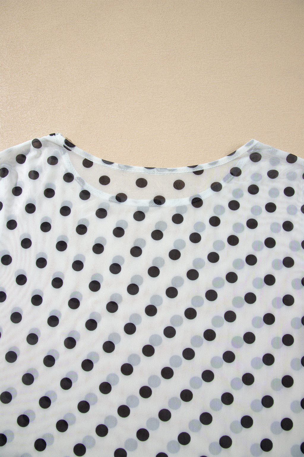 Black Polka Dot Sheer Mesh Long Sleeve Round Neck Shift Blouse