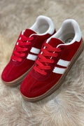 Fiery Red Vintage Striped Patchwork Lace-up Flat Shoes