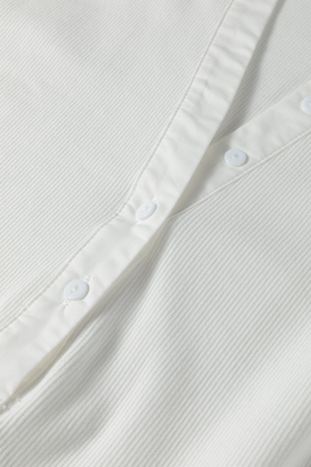 White Button Placket 3/4 Striped Sleeve Patchwork Rib Knit Top