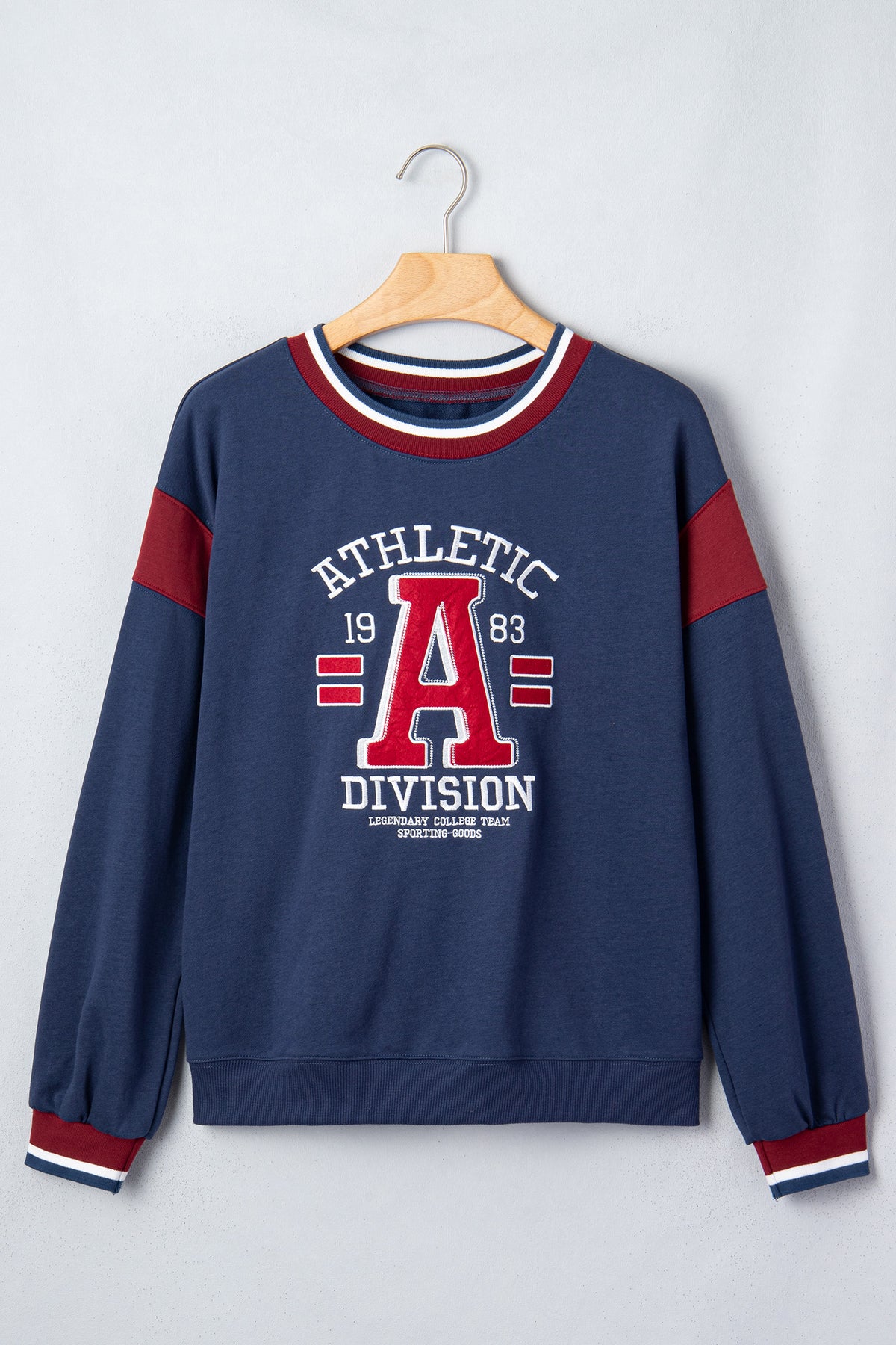 Sail Blue Patchwork Round Neck Long Sleeve Sweatshirt