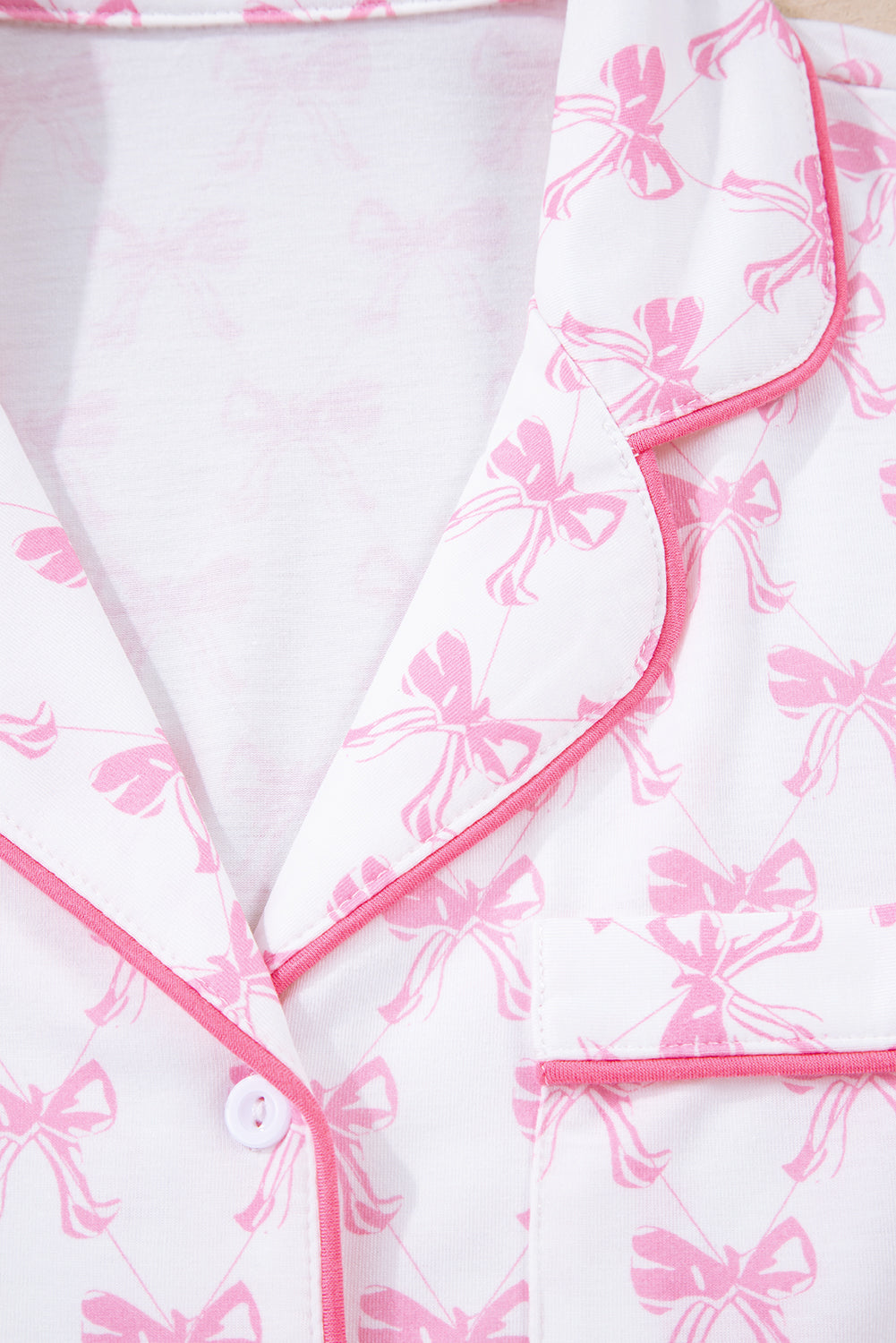 Pink Bow Print Long Sleeve Shirt and Pants Soft Pajama Set
