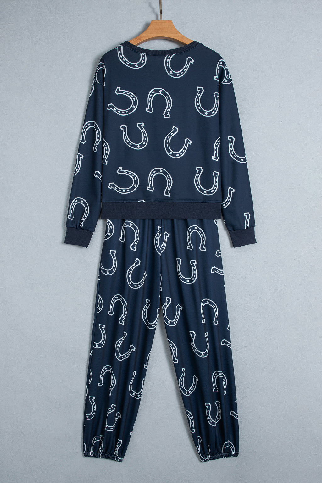 Blue Western Print Elastic Waist Pocket 2pcs Pant Set