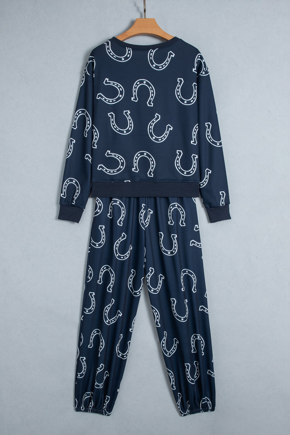 Blue Western Print Elastic Waist Pocket 2pcs Pant Set
