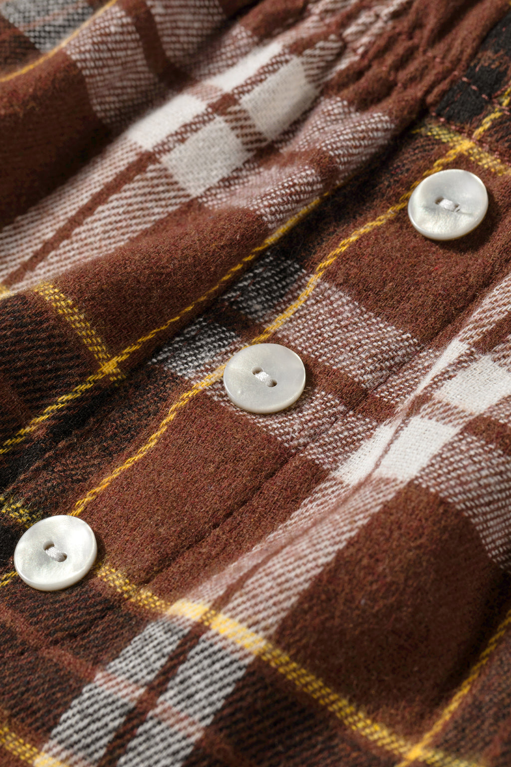 Brown Plaid Button Front Elastic Waist Shorts