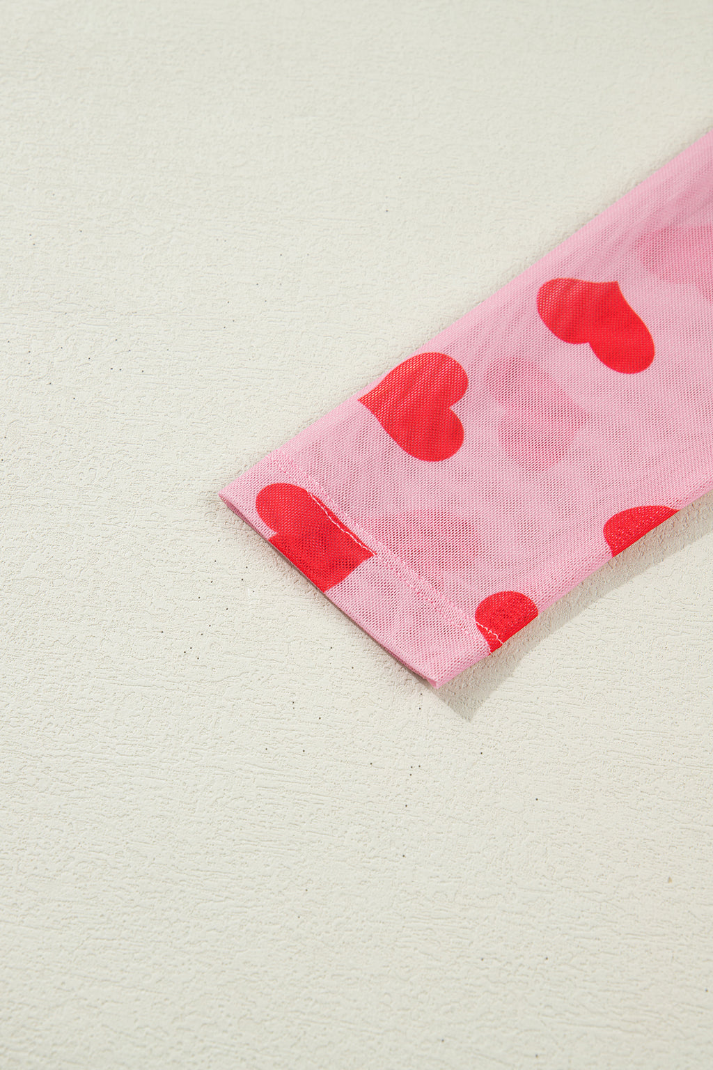 Pink Valentines Heart Printed Sheer Mesh Long Sleeve Top