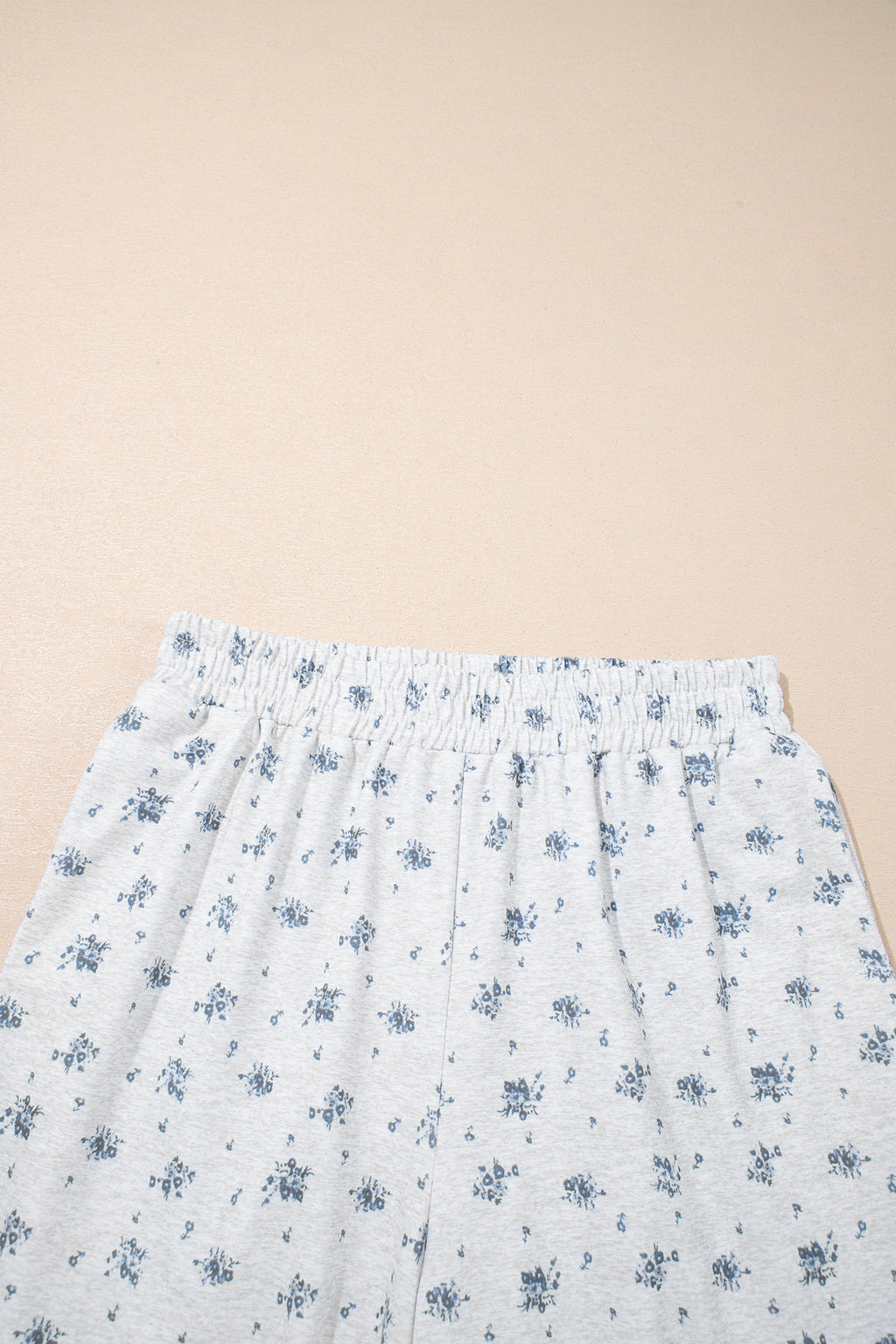 Gray Floral Print Elastic Waist Full Length Regular Pants