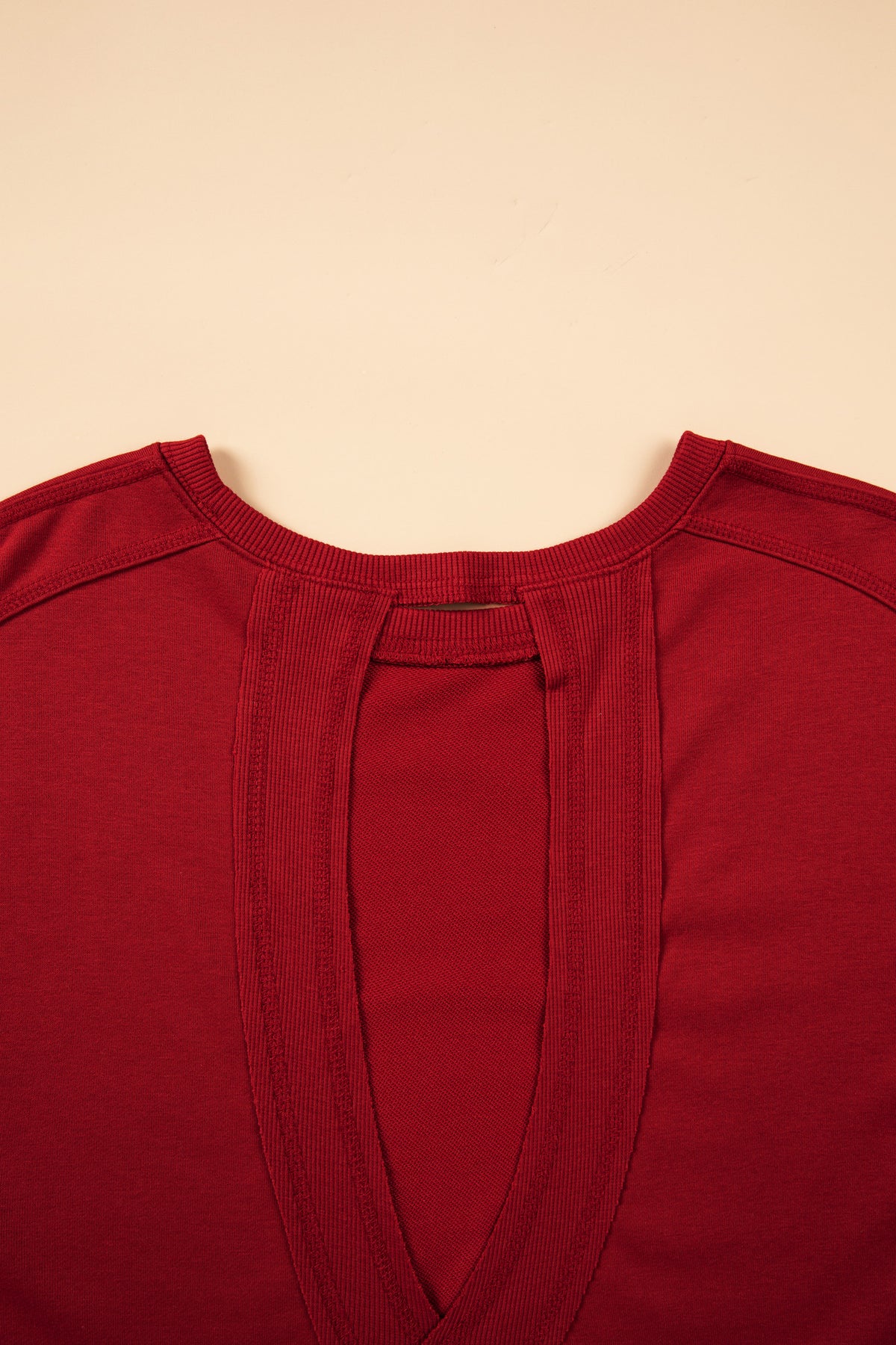 Racing Red Ribbed Detail Drop Shoulder Cutout Back Sweatshirt