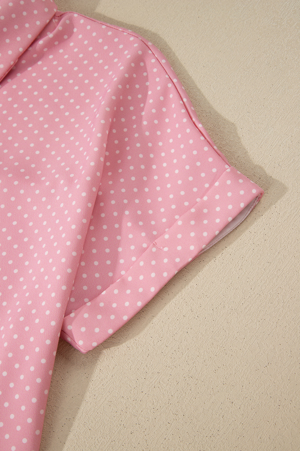 Pink Dotted Print Cuffed Short Sleeve Shirt