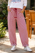 Red Stripe Drawstring Casual Loose Pants