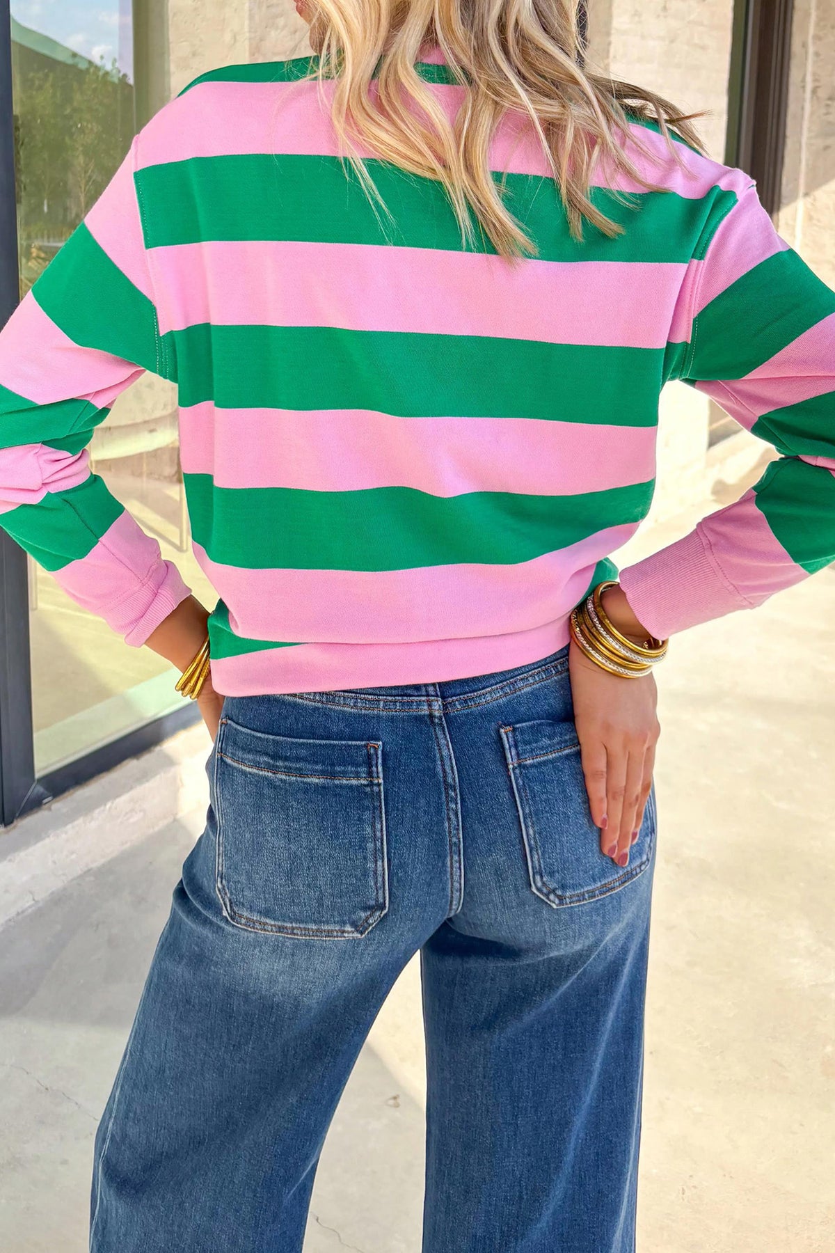 Green Stripe Festive Holly Jolly Printed Casual Plus Size Sweatshirt