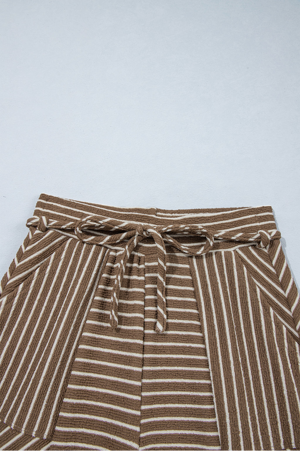 Khaki Stripe Patchwork Design Wide Leg Casual Pants