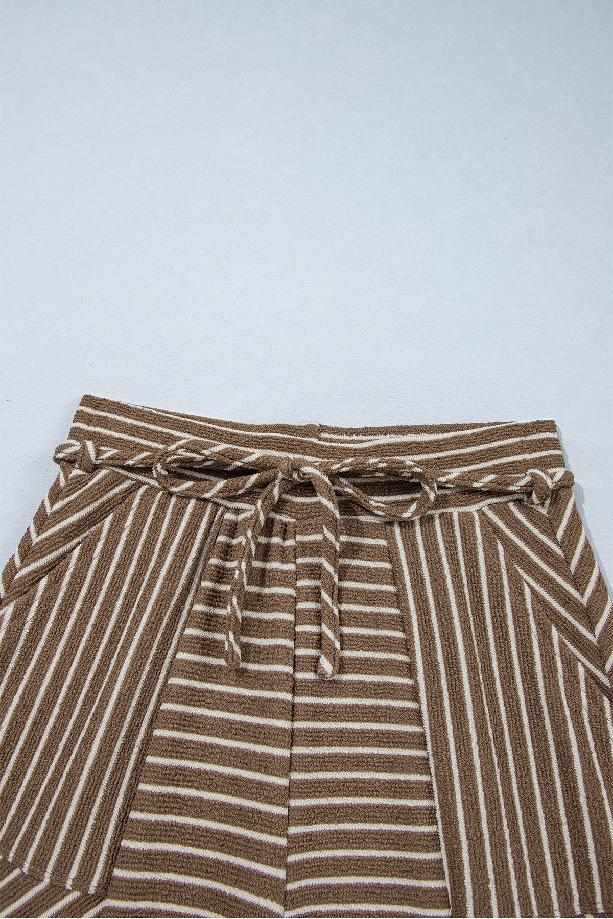 Khaki Stripe Patchwork Design Wide Leg Casual Pants
