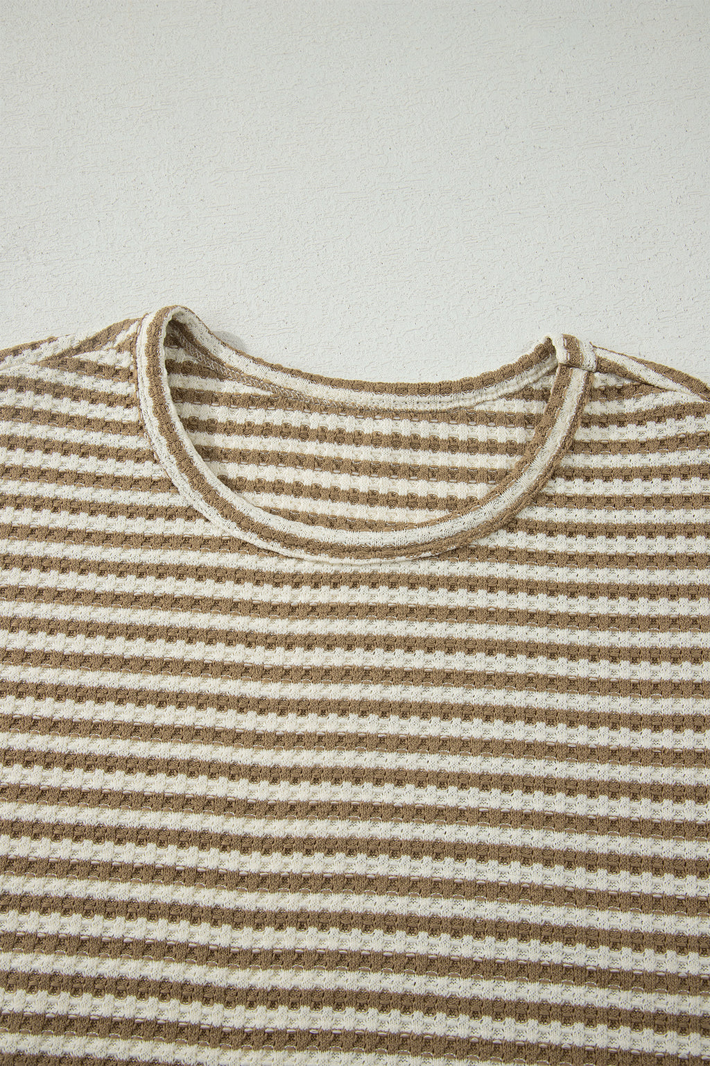 Brown Stripe Breathable Textured Knit Short 2pcs Set