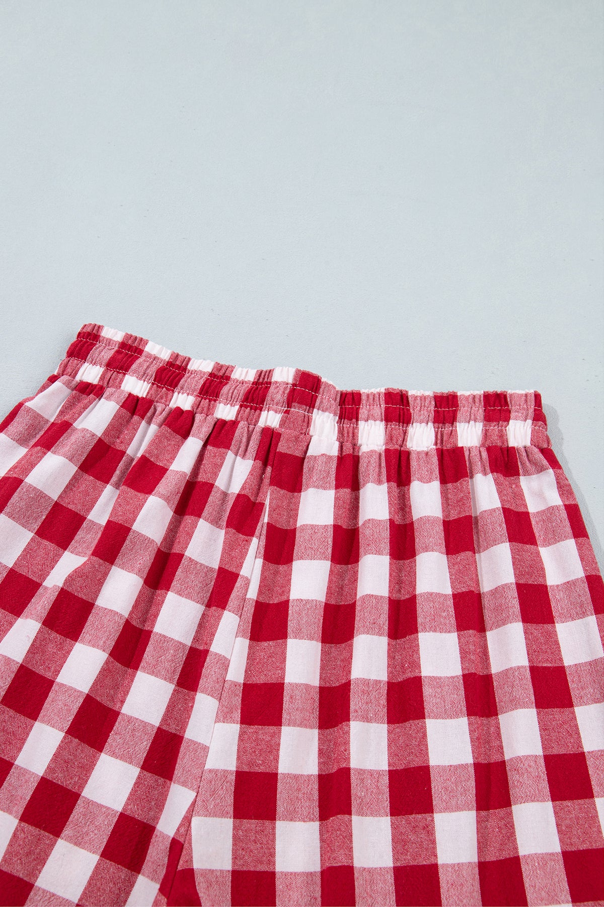 Red Gingham Plaid Tie Elastic Waist Shift Pants