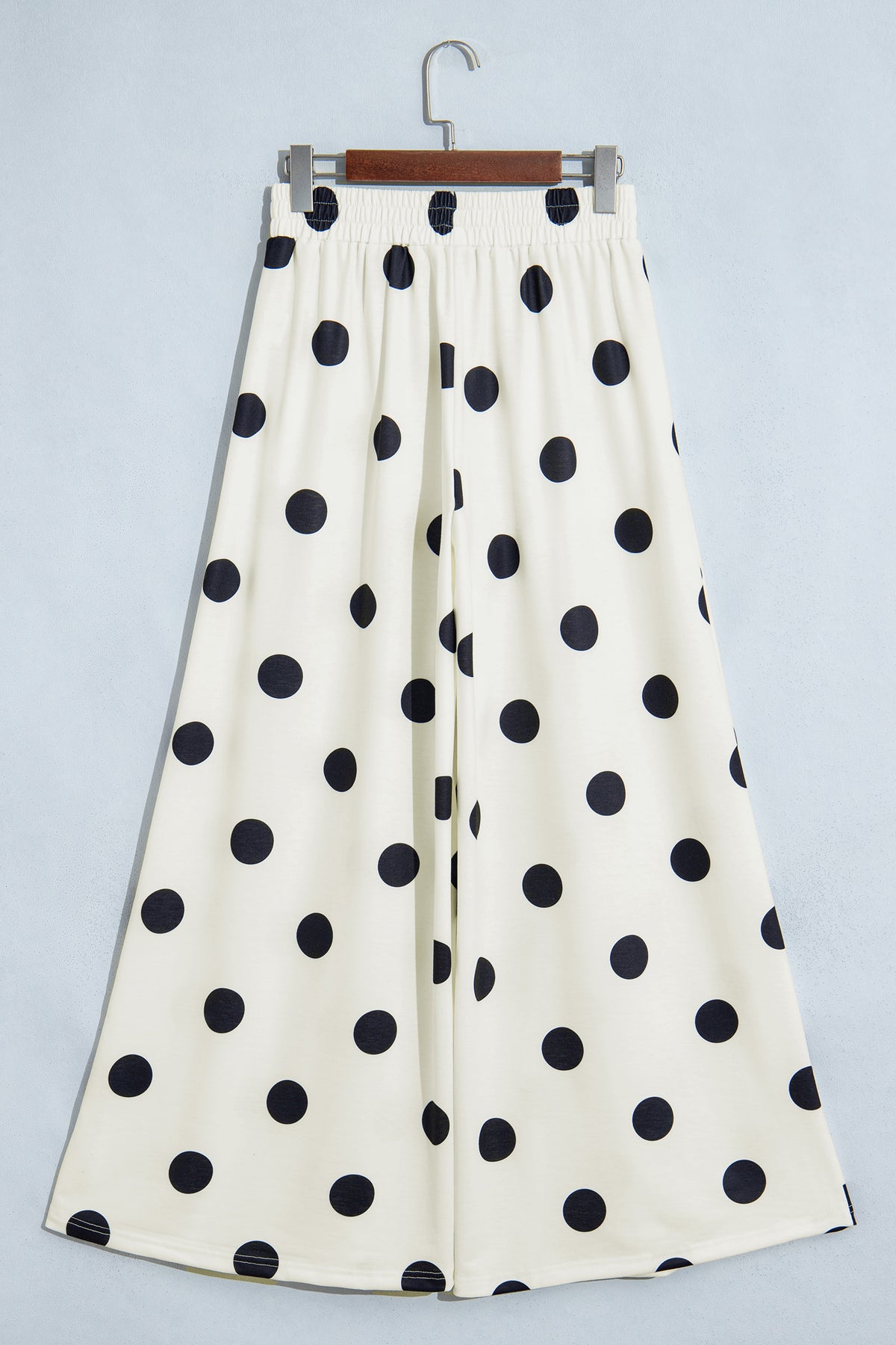 Sky Blue Polka Dot Wide Leg Elastic Waist Casual Pants