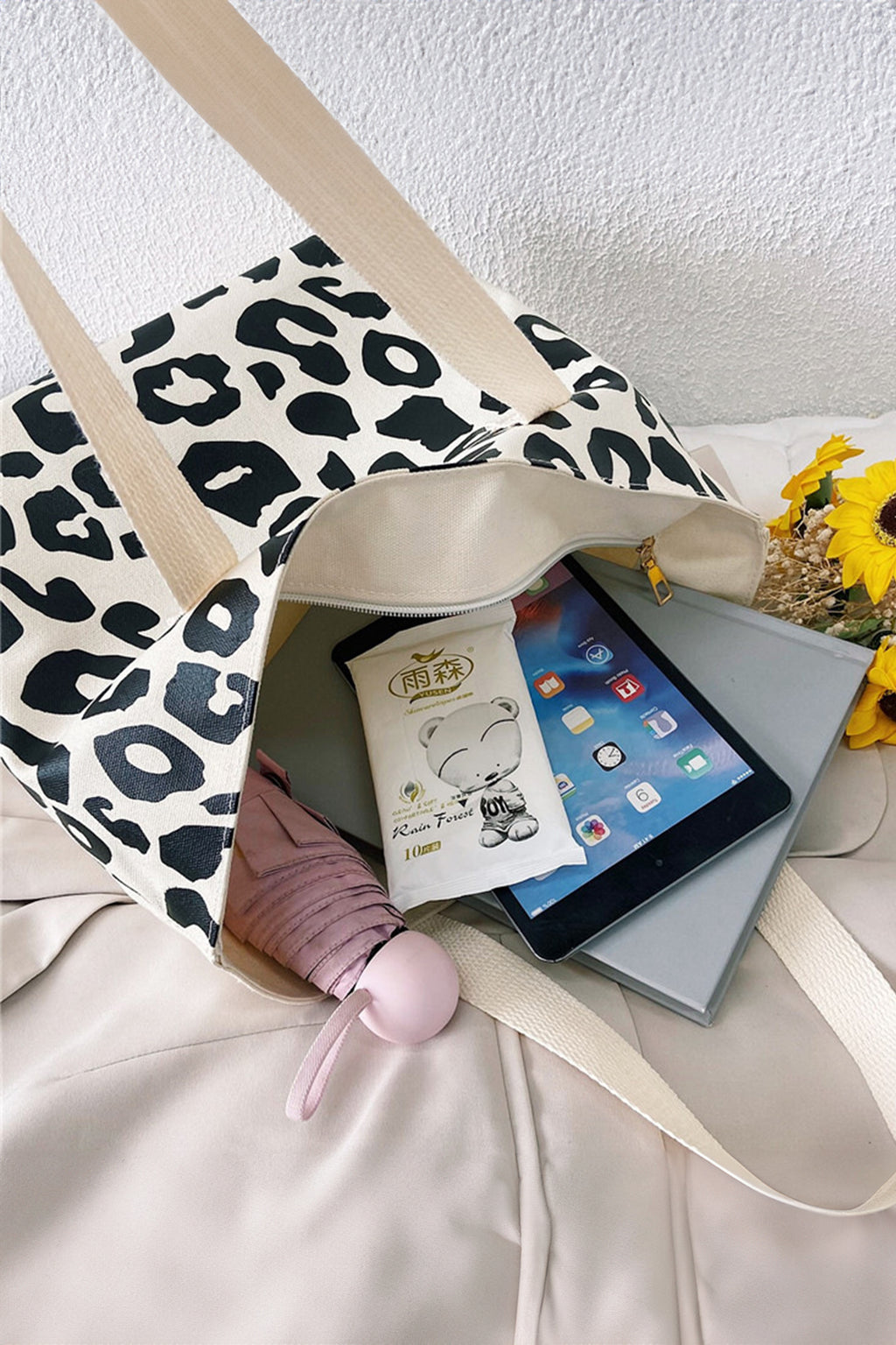 Black Leopard Print Canvas Tote Bag