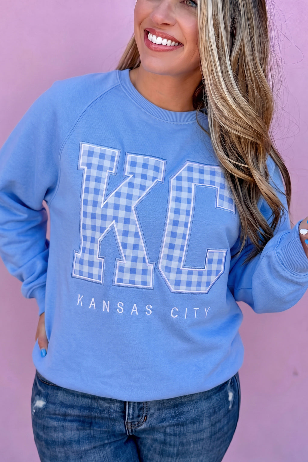 Dusk Blue Floral Letter Print Loose Fit Long Sleeve Round Neck Plus Size Sweatshirt