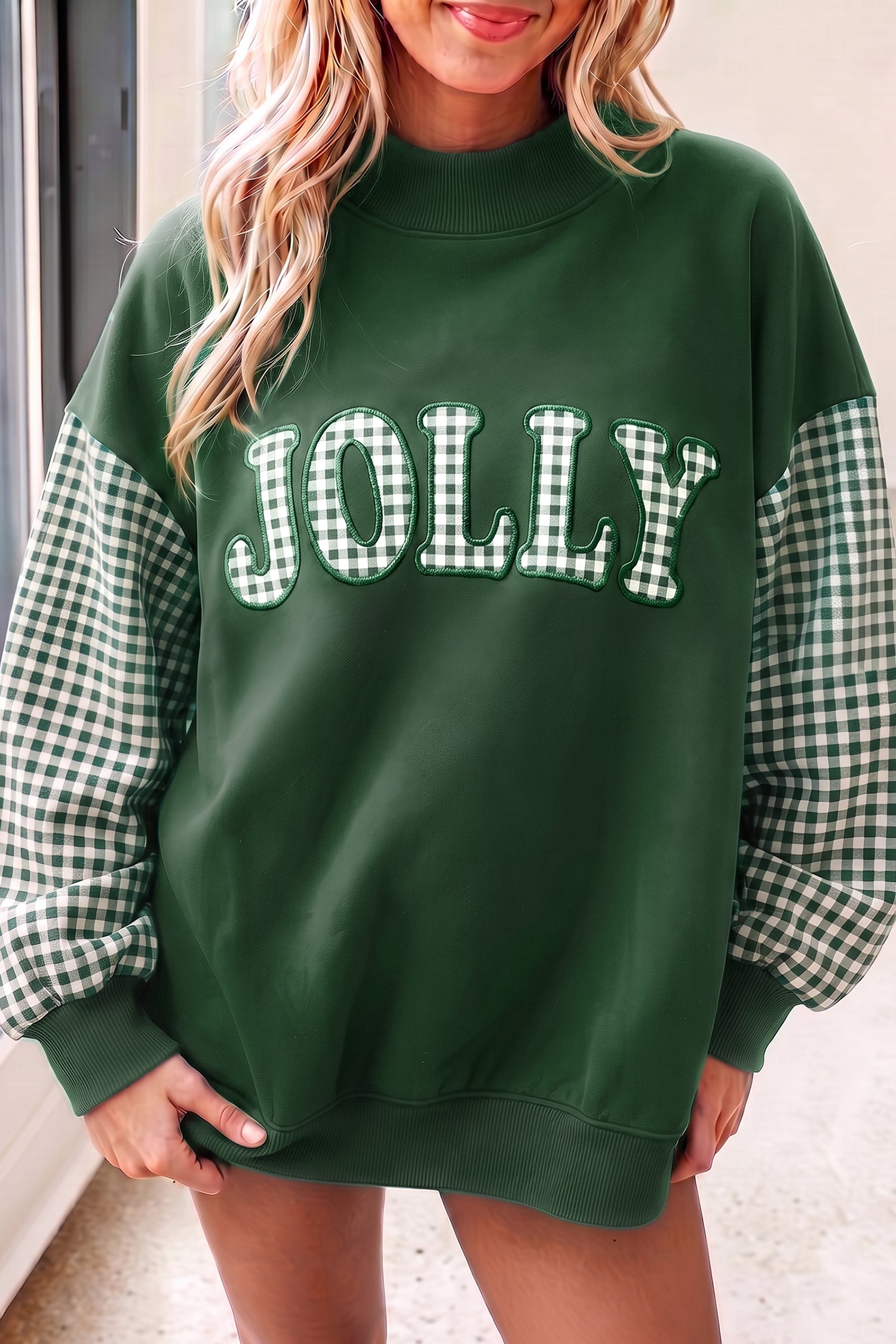 Evergreen Gingham Plaid Oversized Pullover Sweatshirt