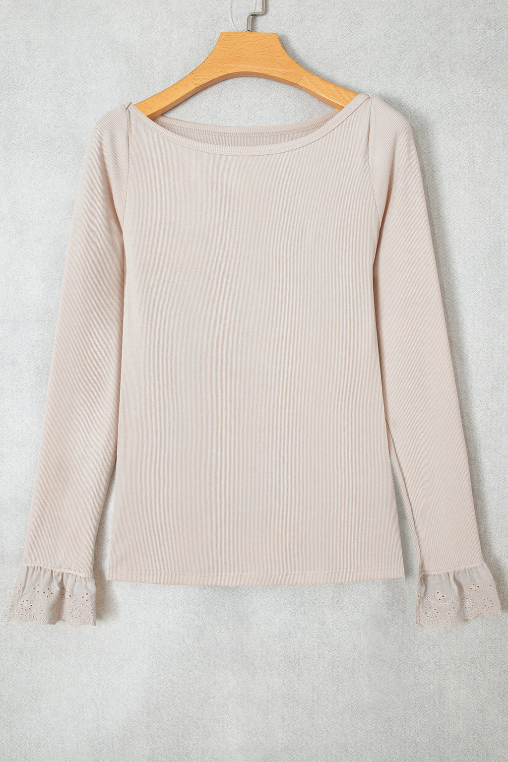 Jet Stream Lace Cuff Patchwork Round Neck Long Sleeve Top