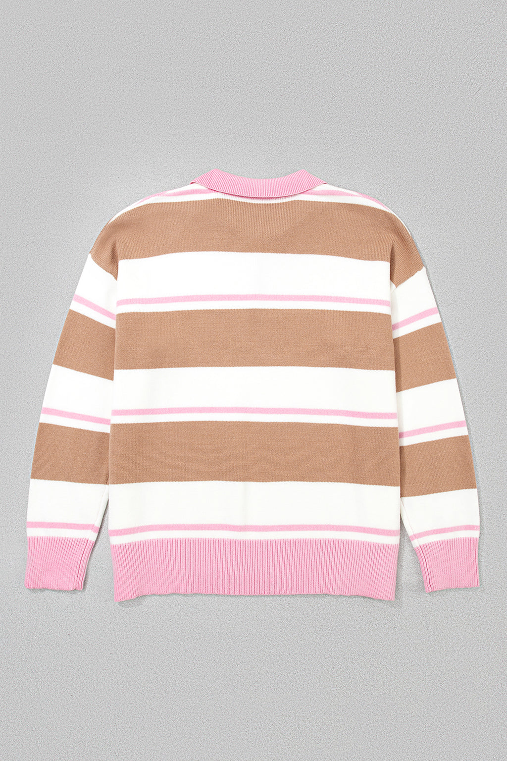 Pink Stripe Striped Colorblock V Neck Long Sleeve Tunic Sweater