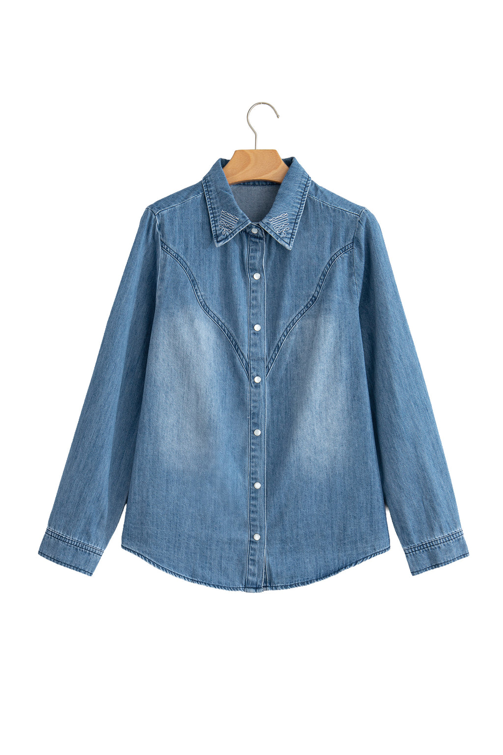 Myosotis Embroidered Western Detail Long Sleeve Collar Shirt