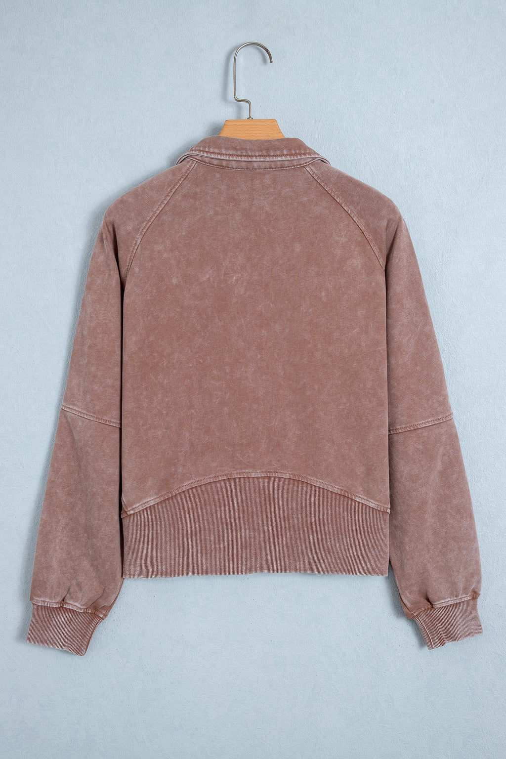 Chestnut Vintage Half-Zip Long Sleeve Ribbed Cuffs Hem Shift Silhouette Sweatshirt