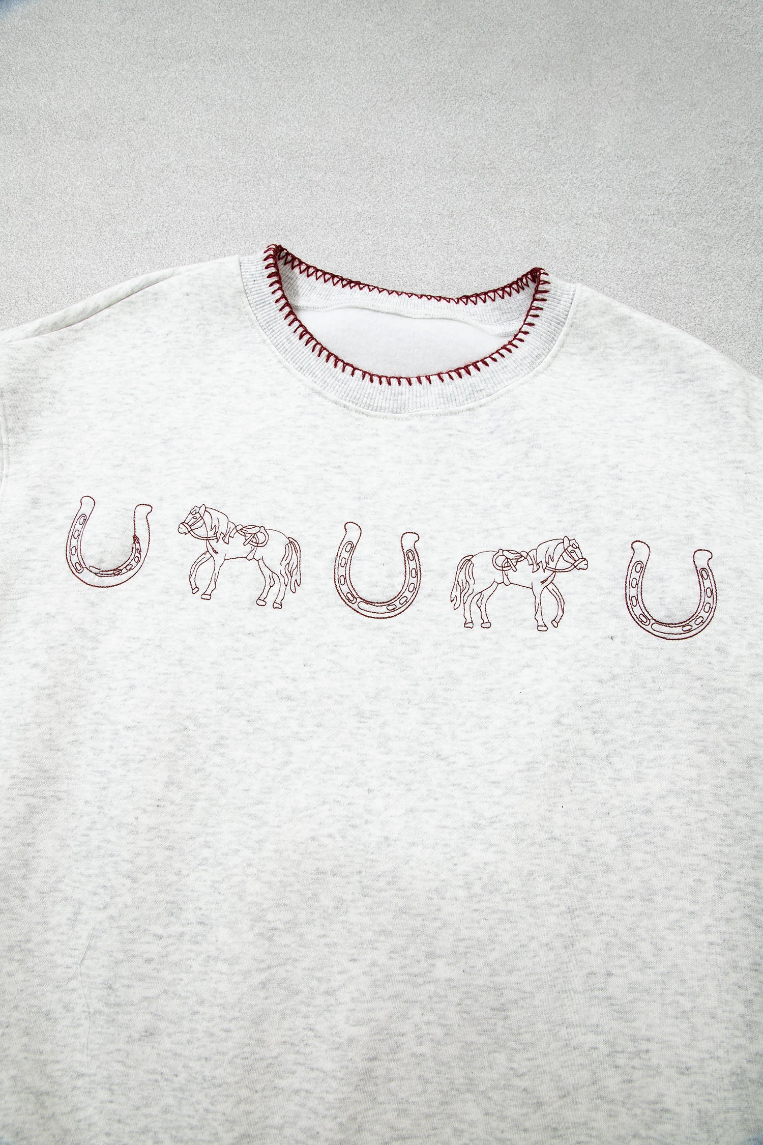 Light Grey Western Print Embroidered Casual Sweatshirt