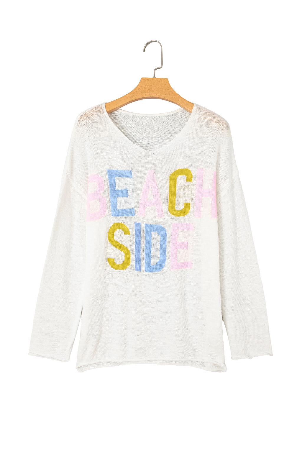 White V Neck Lightweight Knit BEACH SIDE Shift Tunic Sweater