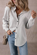 Sky Blue Stripe Roll-tab Sleeve Pocketed Long Shirt