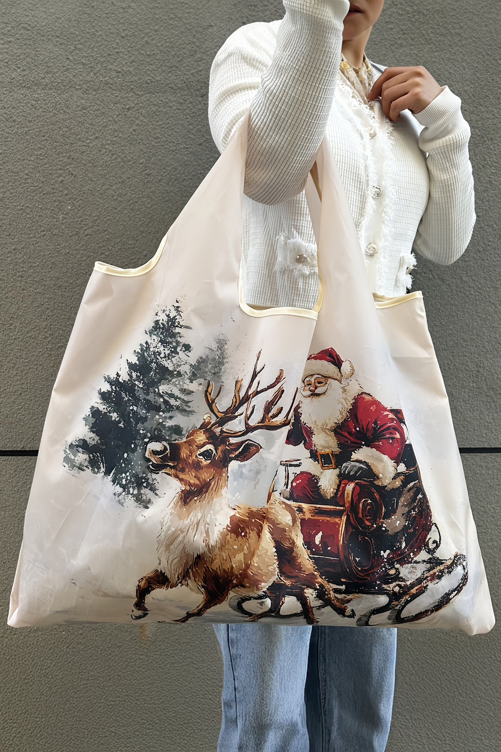 Fiery Red Large Foldable Christmas Holiday Reusable Oxford Bag